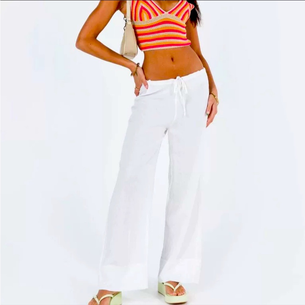 Princess Polly Euro Dreaming Palazzo White Linen Pants Size US 8 NWT